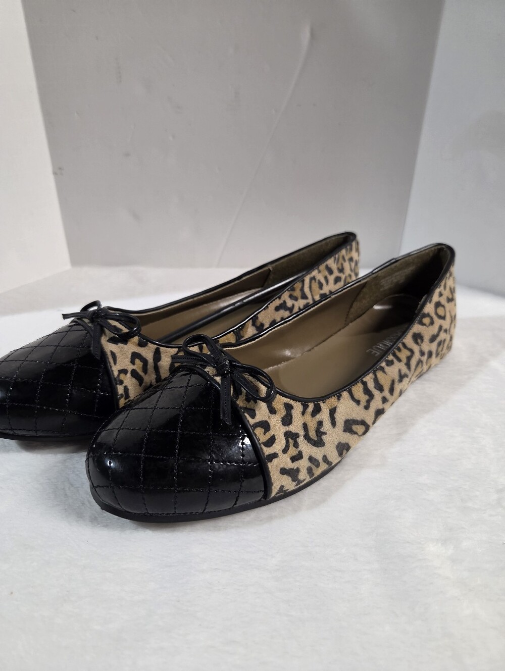 Leopard Print Flats with Black Quilted Cap-Toe